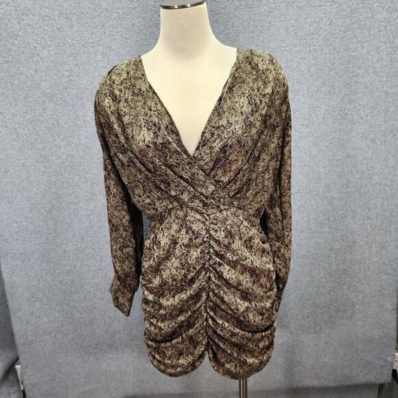Forever 21 Snake Print Ruched Mini Dress With Long Sleeves & Back Zipper - Picture 1 of 7